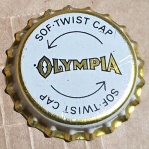 Vintage Olympia Beer Bottle Cap Sof-Twist Gold White Crown Cap Breweriana